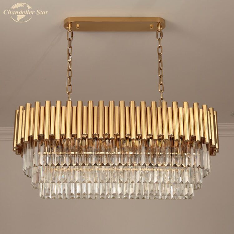 Modern Rectangle Crystal Chandeliers Lighting American Style LED Metal Lustre Lamp for Living Room Bedroom Dining Room 5