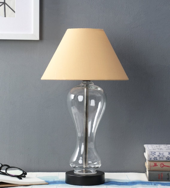 Amanda Beige Fabric Shade Table Lamp with Transparent Base