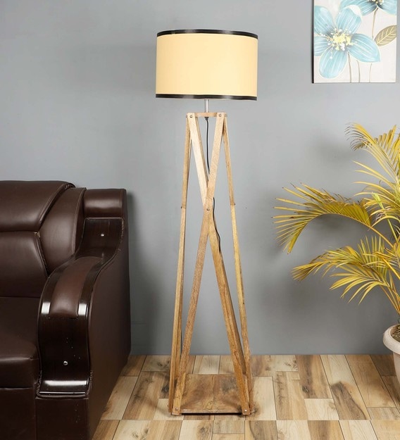 Beige Iron & Cloth Shade Floor Lamp with Natural Base