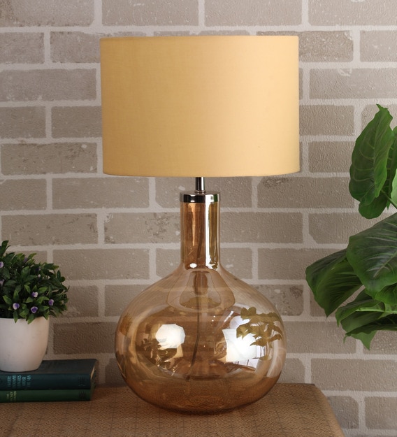 Beige Shade Table Lamp with Glass Base