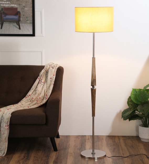 Beige Shade Floor Lamp with Wood Base