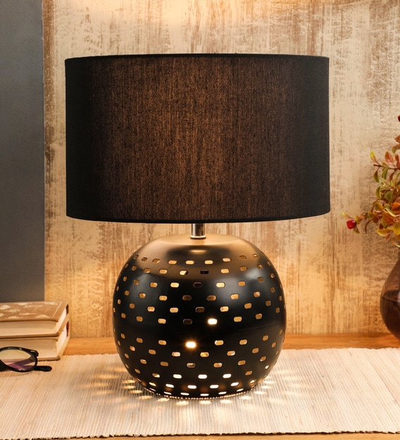 Bequeathal Black Fabric Shade Table Lamp with Black Base
