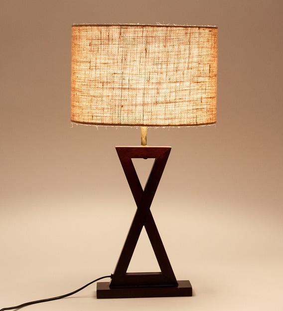 Benevento Beige Natural Fiber Shade Table Lamp with Brown Base