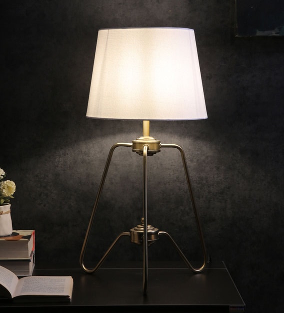 Catalina White Shade Table Lamp with Metal Base
