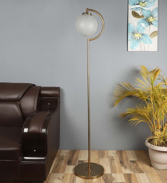 Clear Iron & Cloth Shade Floor Lamp with Brass Base