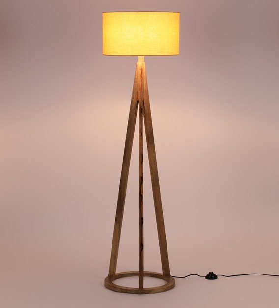 Remy Beige Fabric Shade Floor Lamp with Brown Base