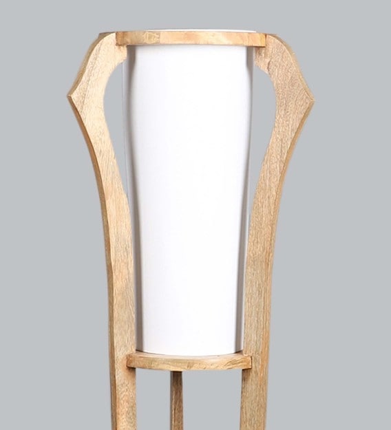 White Cloth Shade Floor Lamp with Natural Base
