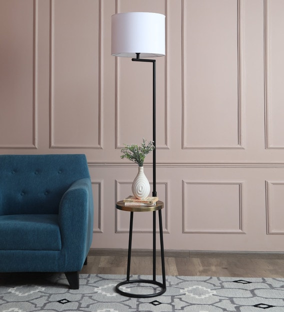 White Shade Floor Lamp with Metal Base