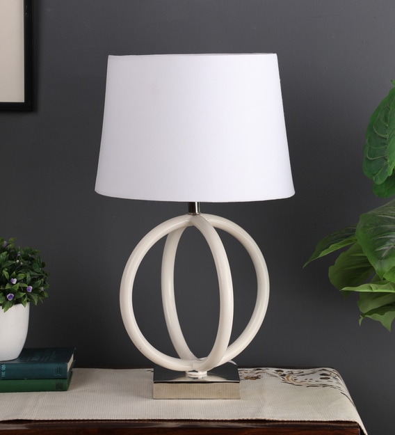 White Shade Table Lamp with Metal Base