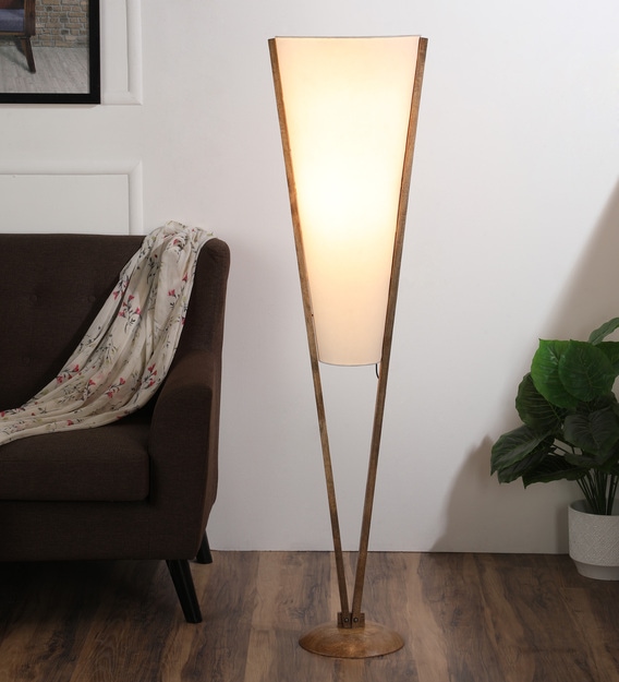 White Shade Floor Lamp with Wood Base