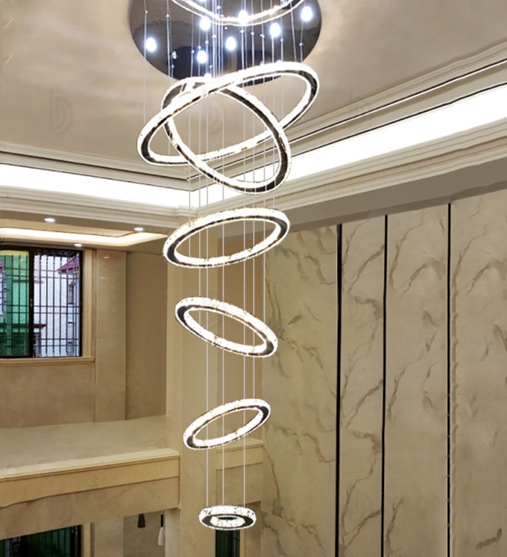K9 Crystal Luxury LED Chandelier Rotating Stairs Multi-Rings Postmodern Hanging Lamp Living Room Kitchen Island Big Chandeliers 1