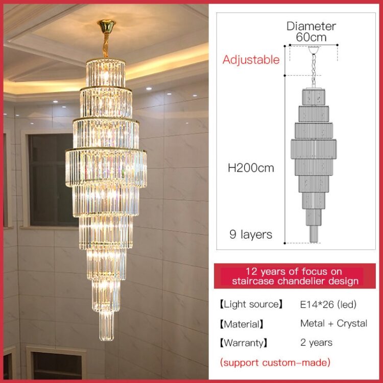 Large Classic Crystal Spiral Crystal Staircase Chandelier 7