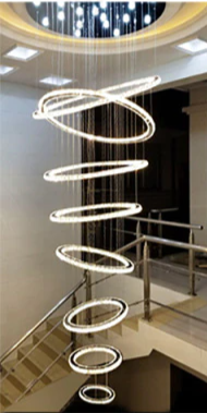 K9 Crystal Luxury LED Chandelier Rotating Stairs Multi-Rings Postmodern Hanging Lamp Living Room Kitchen Island Big Chandeliers