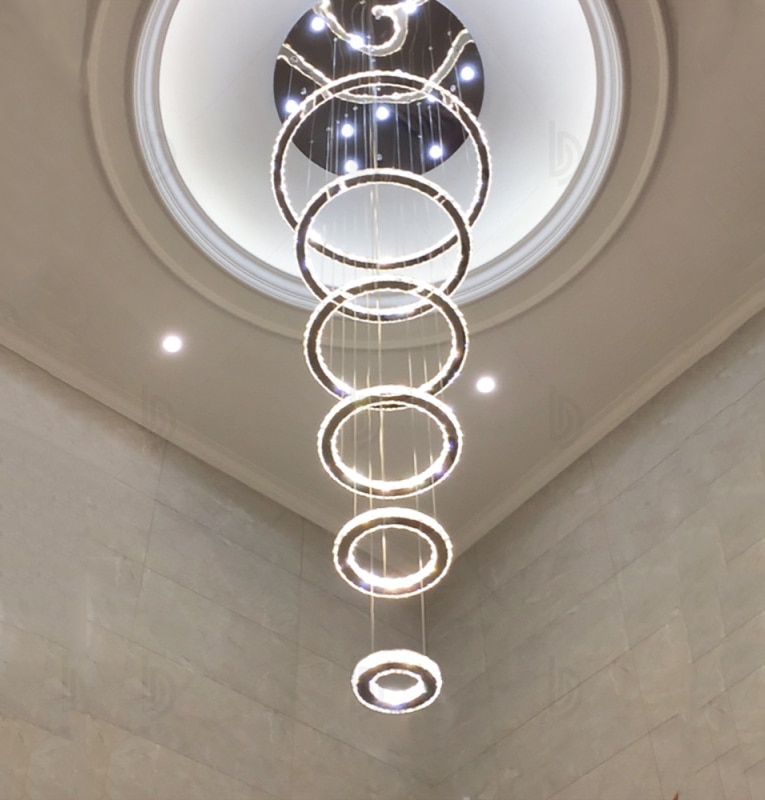 K9 Crystal Luxury LED Chandelier Rotating Stairs Multi-Rings Postmodern Hanging Lamp Living Room Kitchen Island Big Chandeliers 2