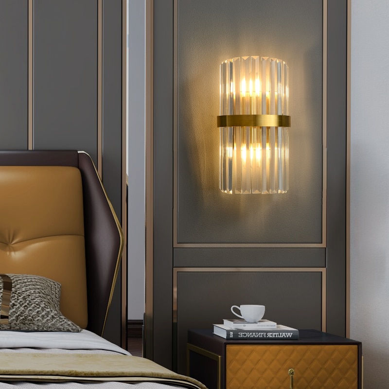 Postmodern Stainless Steel Crystal Golden LED Wall lamp