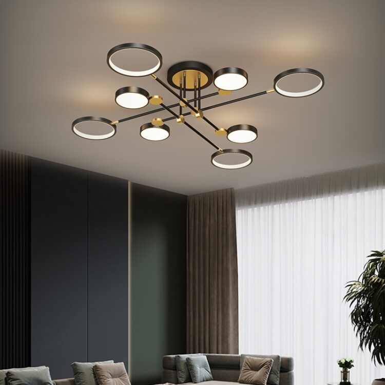 Modern Black Golden Led acrylic Chandelier with Rings and Pads