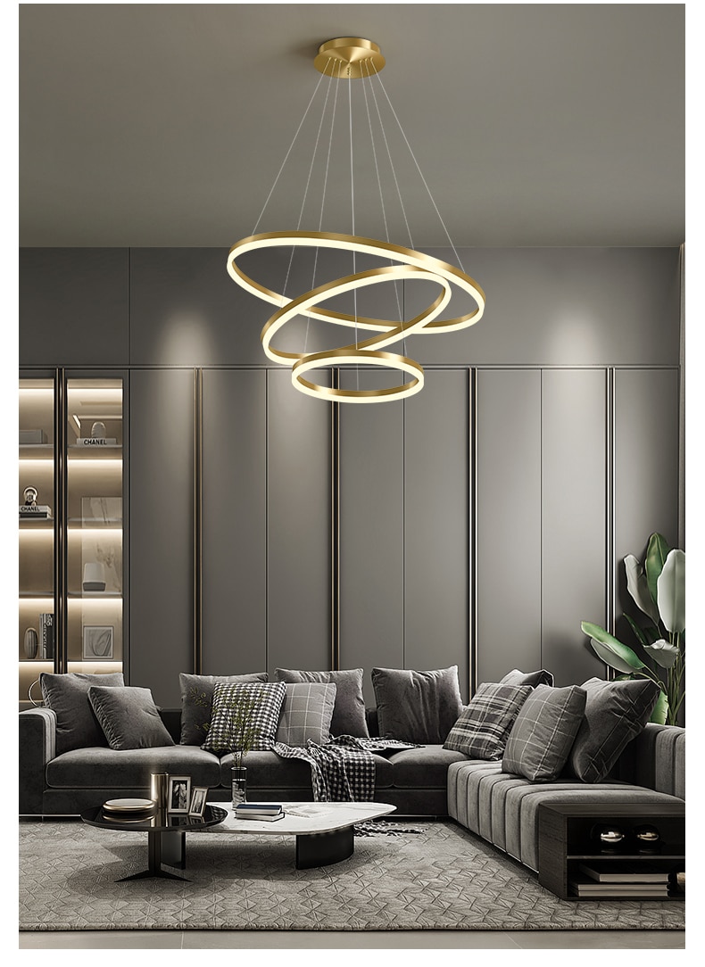Modern Pendant Lamp Led Rings Circle Ceiling Hanging Chandelier 4