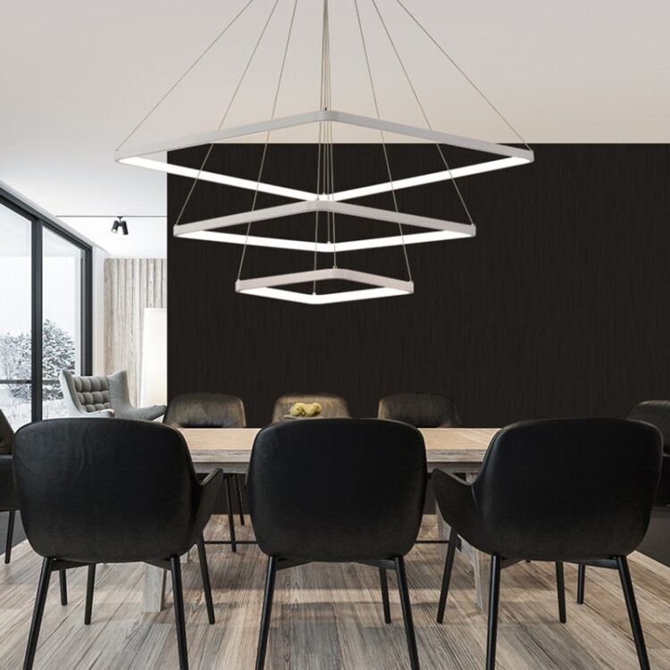 Modern LED Pendant Light 3 Rings Square Pendant Lamp Suspension Lighting Fixture For Living Room Bedroom Dining Room 3