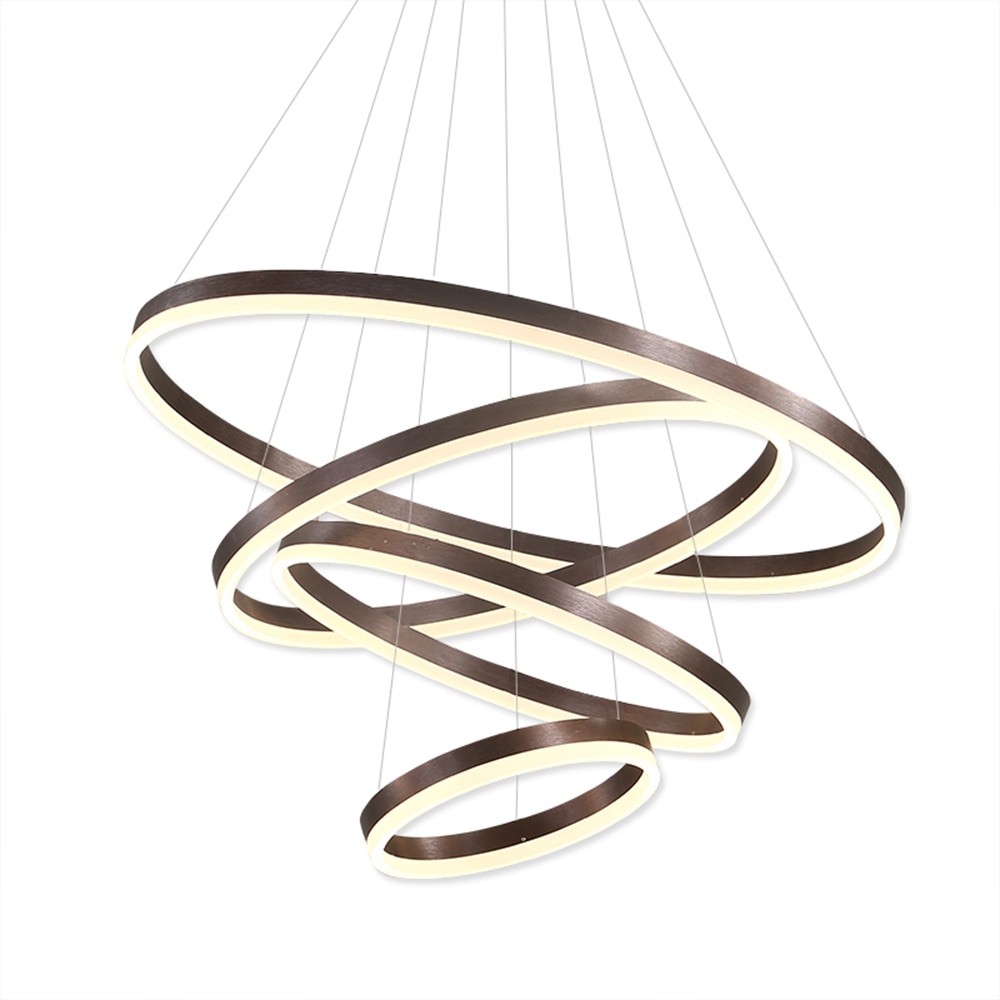 UMEILUCE Modern LED Ring Pendant Lights Brown Finished Acrylic Haning Lamp Metal Light Fixture for Bed Dining Living Room 2