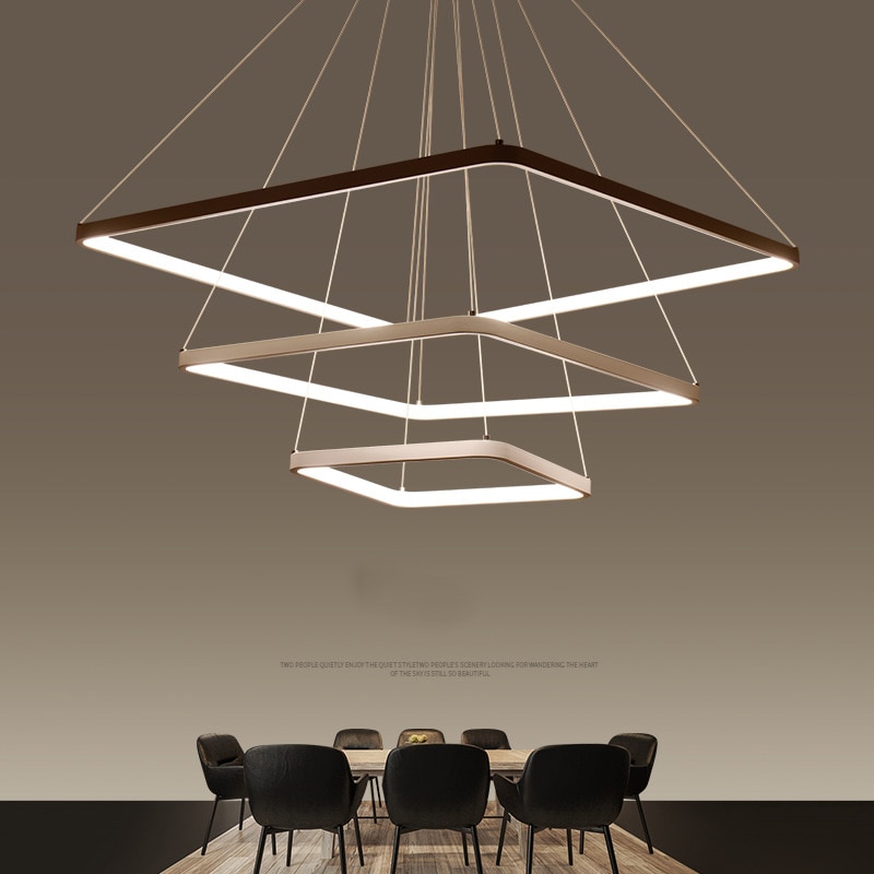 Modern LED Pendant Light 3 Rings Square Pendant Lamp Suspension Lighting Fixture For Living Room Bedroom Dining Room