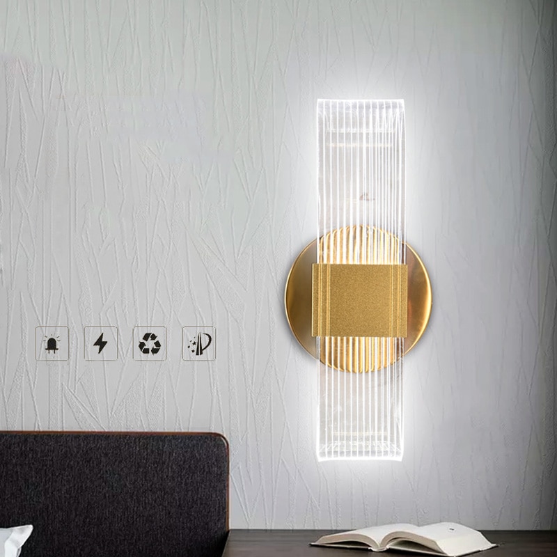 FKL Modern Gold Wall Lamp Transparent Acrylic Lampshade Living room TV Wall LED Bedroom Corridor Aisle Lamp 4