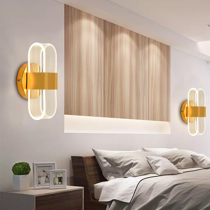 FKL Modern Gold Wall Lamp Transparent Acrylic Lampshade Living room TV Wall LED Bedroom Corridor Aisle Lamp 2