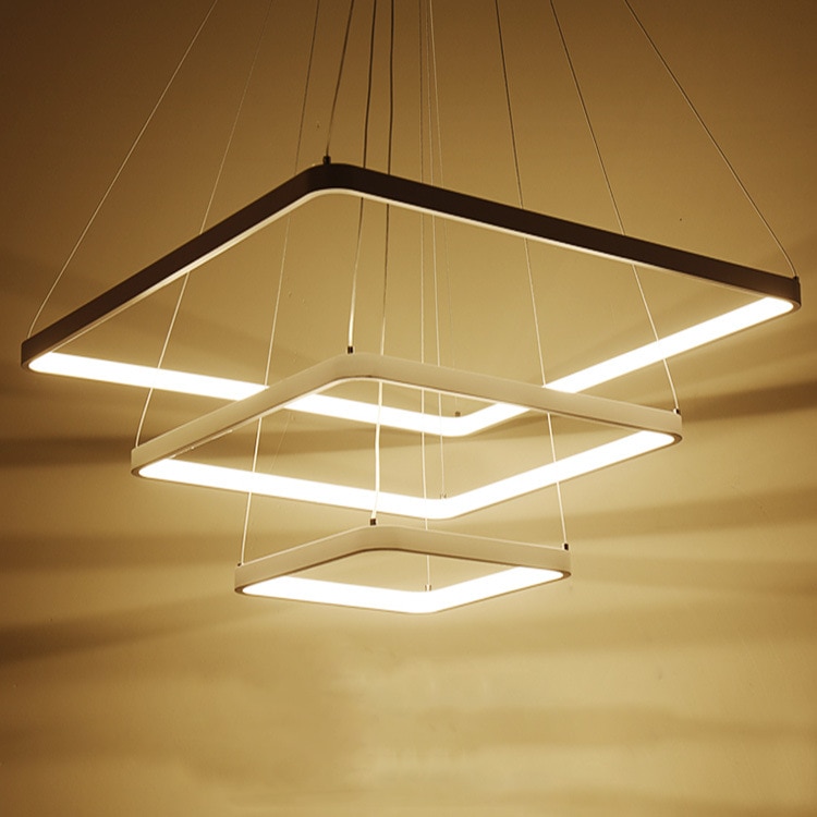 Modern LED Pendant Light 3 Rings Square Pendant Lamp Suspension Lighting Fixture For Living Room Bedroom Dining Room 2
