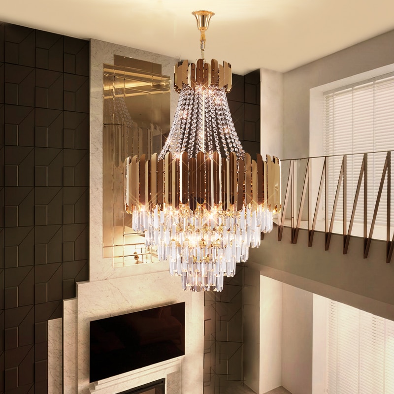 Modern Luxury Crystal Light Living Room Chandelier Hotel Lobby Decoration Gold Crystal Chandelier Lighting Villa Hall Stair Lamp 2