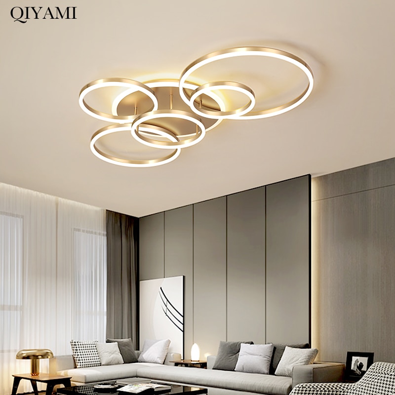 Modern Round Design Ceiling Lights For Living Room Bedroom Gold White Coffee Painted Circle Rings Lighting Fixture Lamp