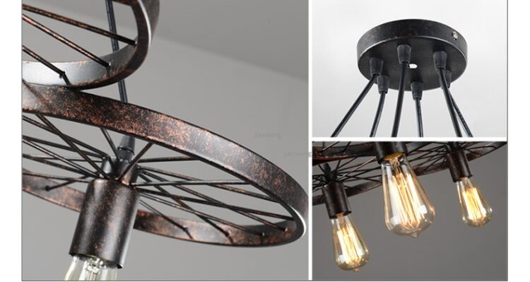 Vintage Loft Pendant Lights Wheel Decoration Retro Light Fixtures Dining Room Creative Industrial Pendant Lamp 6