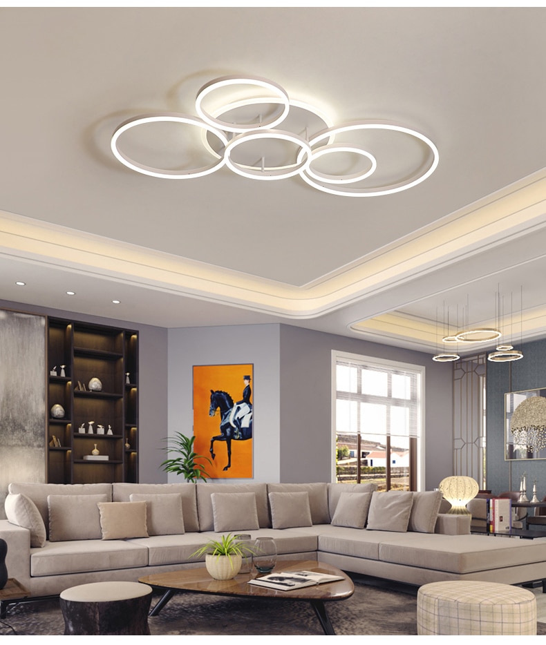 Modern Round Design Ceiling Lights For Living Room Bedroom Gold White Coffee Painted Circle Rings Lighting Fixtures Luminaire 9