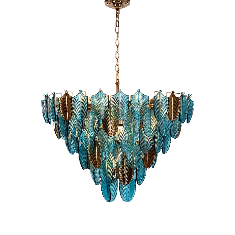 Contemporary Luxury LED Chandeliers Lighting Blue And Brown Leaf Glass Suspension Luminaire