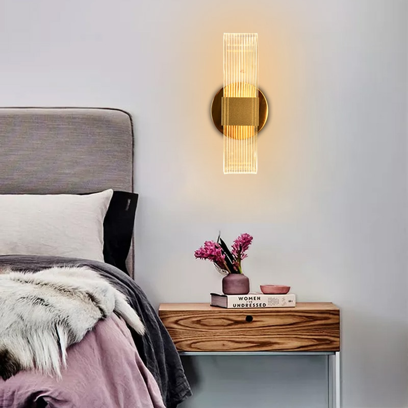 FKL Modern Gold Wall Lamp Transparent Acrylic Lampshade Living room TV Wall LED Bedroom Corridor Aisle Lamp 3