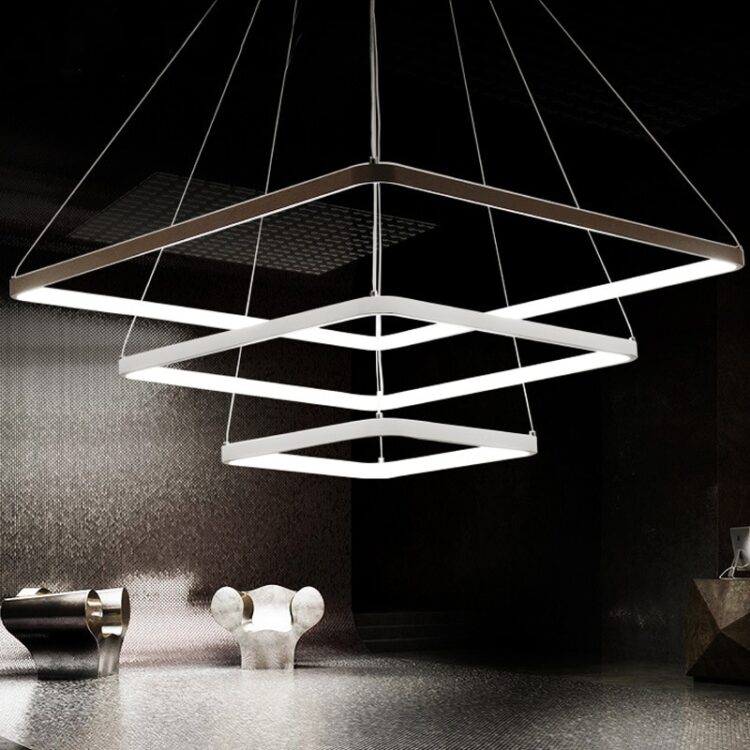 Modern LED Pendant Light 3 Rings Square Pendant Lamp Suspension Lighting Fixture For Living Room Bedroom Dining Room 5