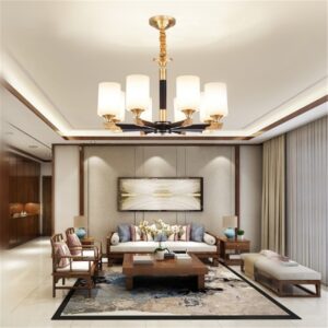 All copper living room chandelier atmospheric home study chandelier villa duplex building light luxury simple chandelier