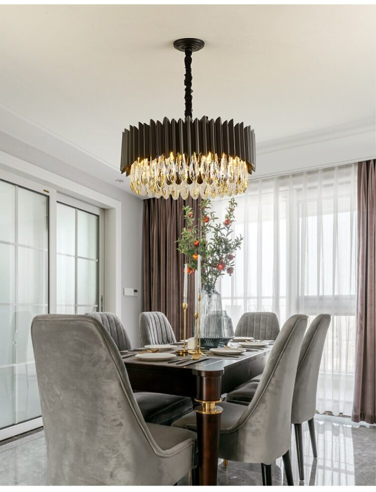 Black Gold Crystal Designer LED Hanging Lamps Lustre Chandelier Lighting Suspension Luminaire Lampen For Dinning Room 8