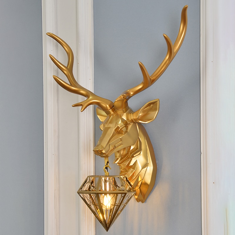 Nordic Design Deer Head Wall Lamp Antler Resin Decor Wall Light Bedroom Living Room Wall Lamp Personality Creative Indoor Lamp 3