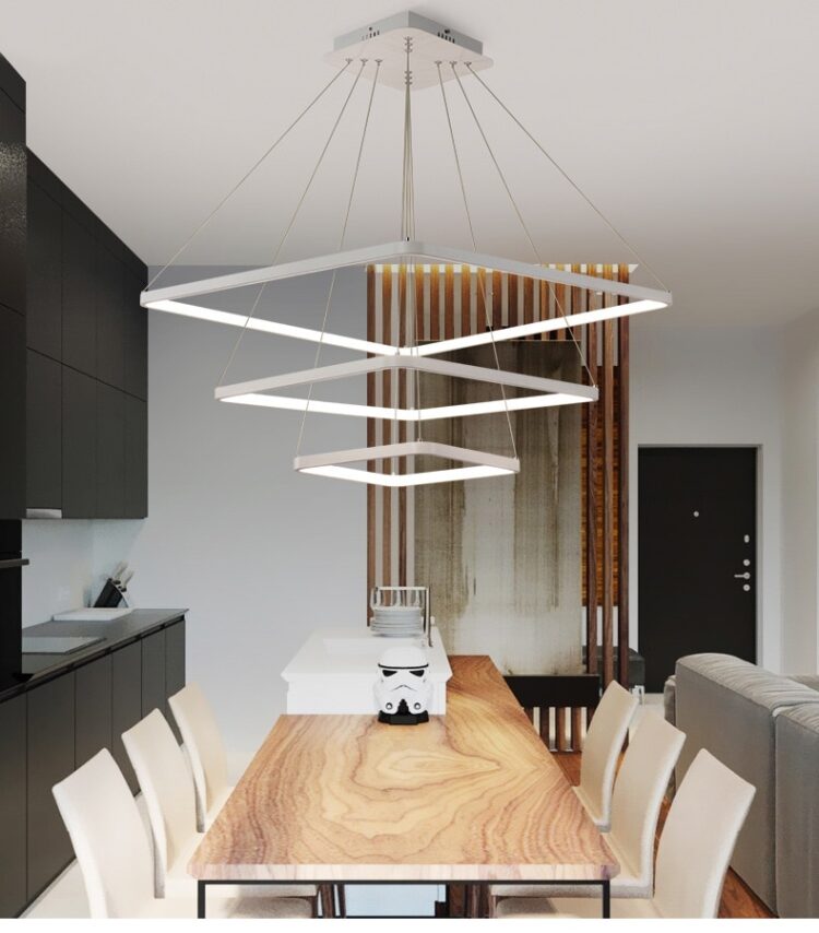 Modern LED Pendant Light 3 Rings Square Pendant Lamp Suspension Lighting Fixture For Living Room Bedroom Dining Room 20