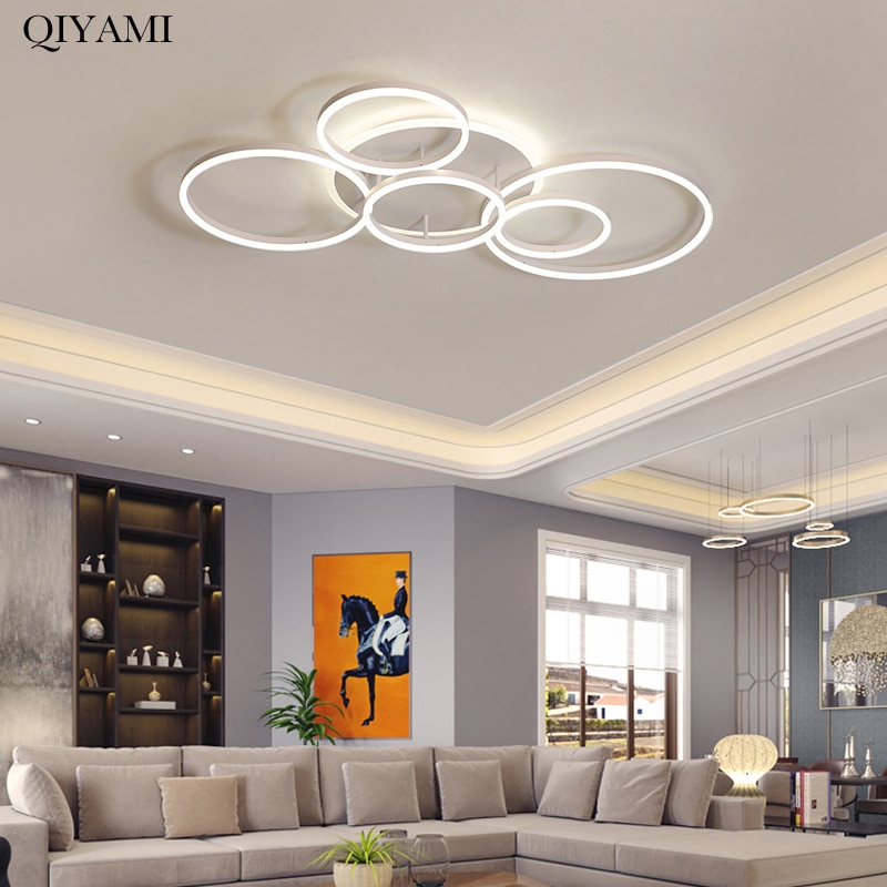 Modern Round Design Ceiling Lights For Living Room Bedroom Gold White Coffee Painted Circle Rings Lighting Fixtures Luminaire 3