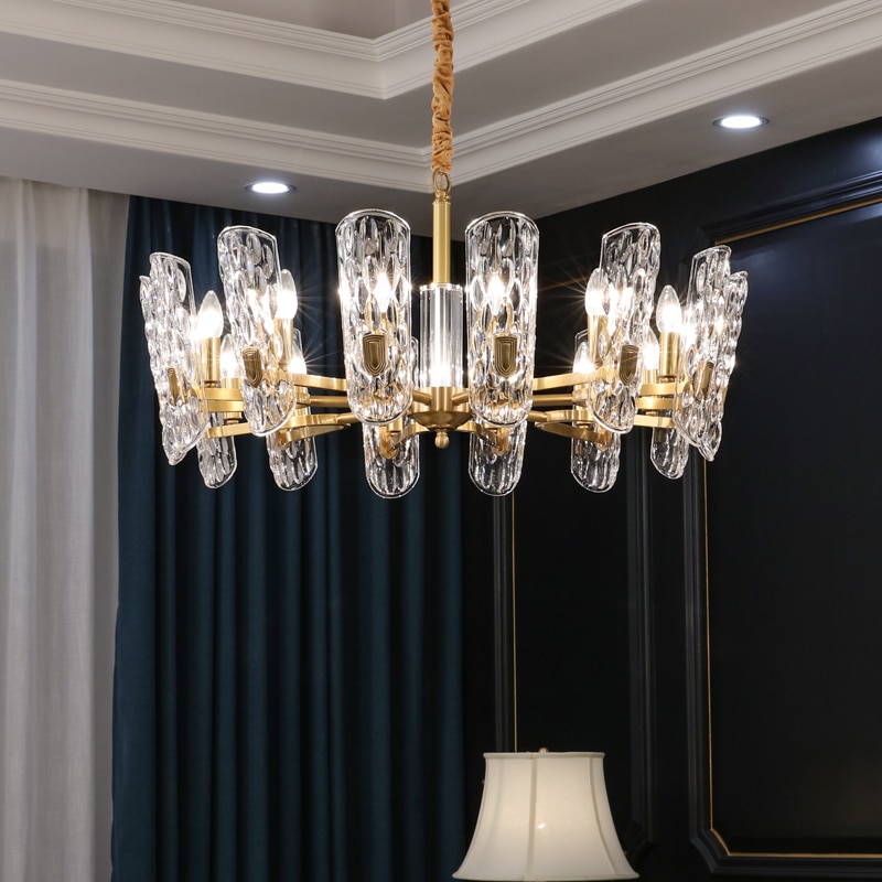 Light luxury chandelier living room lamp dining room villa restaurant European-style luxury copper crystal chandelier