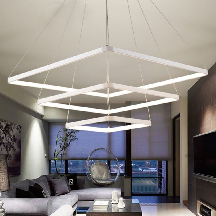 Modern LED Pendant Light 3 Rings Square Pendant Lamp Suspension Lighting Fixture For Living Room Bedroom Dining Room 6