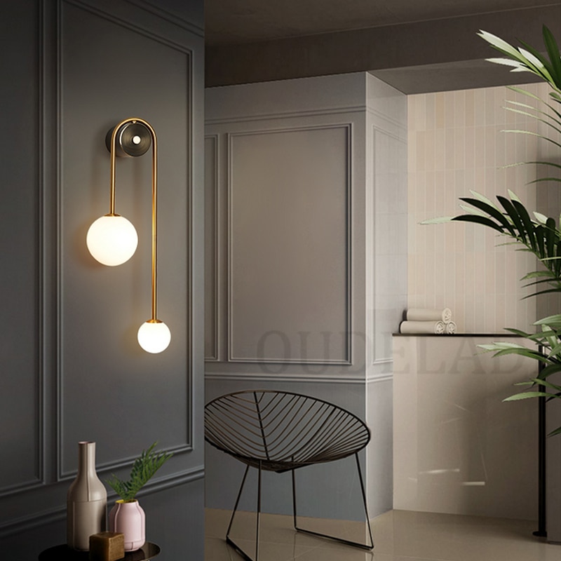 Nordic Glass ball bedside wall lamp G9 LED bedroom living room staircase aisle modern brass
