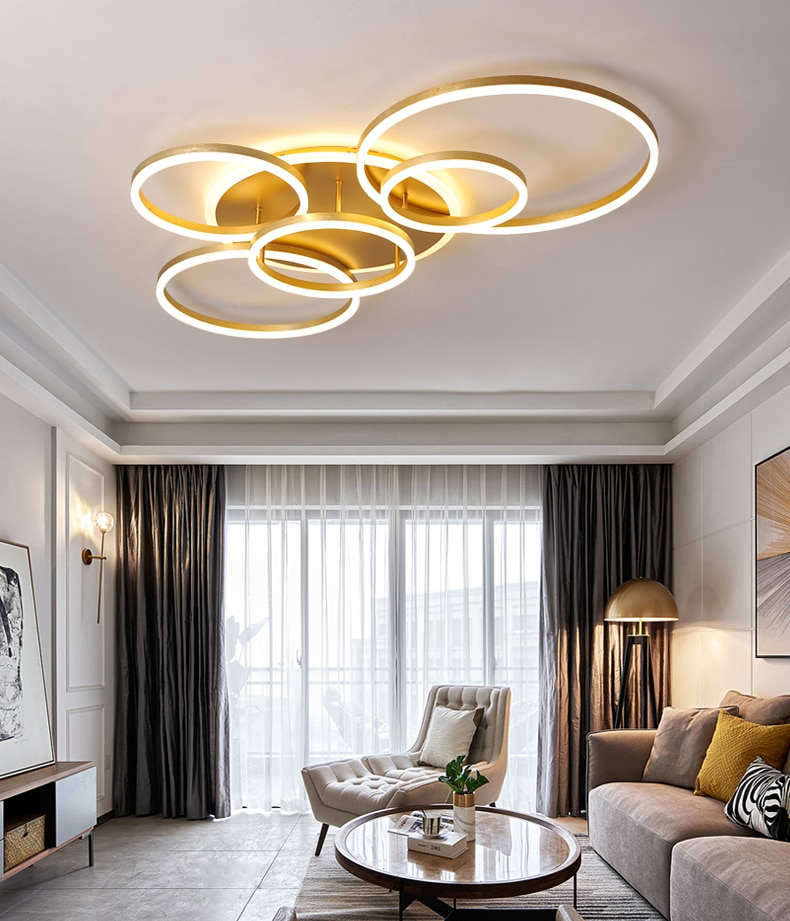 Modern Round Design Ceiling Lights For Living Room Bedroom Gold White Coffee Painted Circle Rings Lighting Fixtures Luminaire 7
