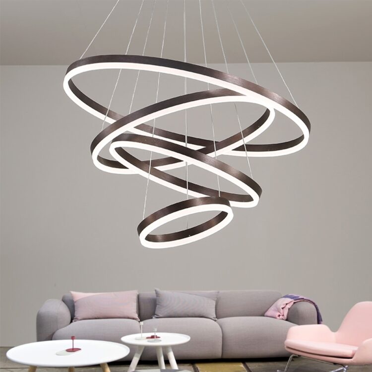UMEILUCE Modern LED Ring Pendant Lights Brown Finished Acrylic Haning Lamp Metal Light Fixture for Bed Dining Living Room