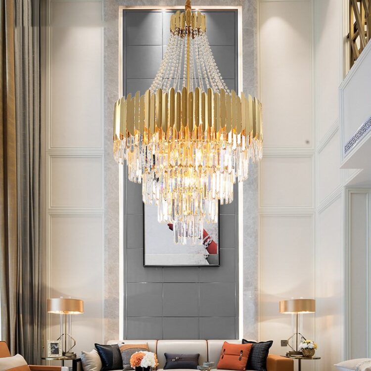 Luxury Crystal Light Living Room Chandelier Hotel Lobby Decoration Gold Crystal Chandelier Lighting Villa Hall Stair Lamp