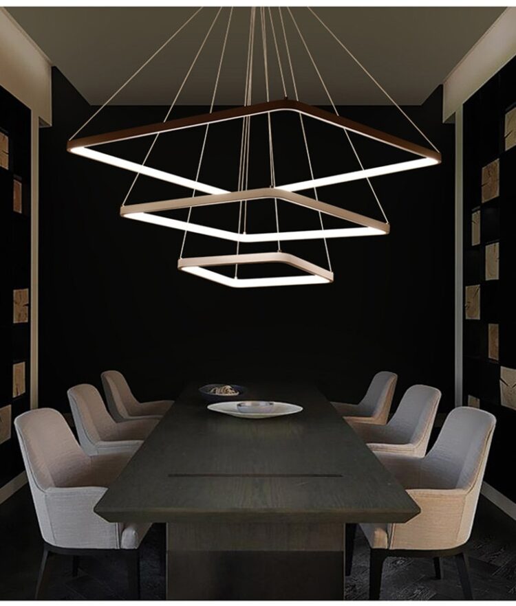 Modern LED Pendant Light 3 Rings Square Pendant Lamp Suspension Lighting Fixture For Living Room Bedroom Dining Room 16
