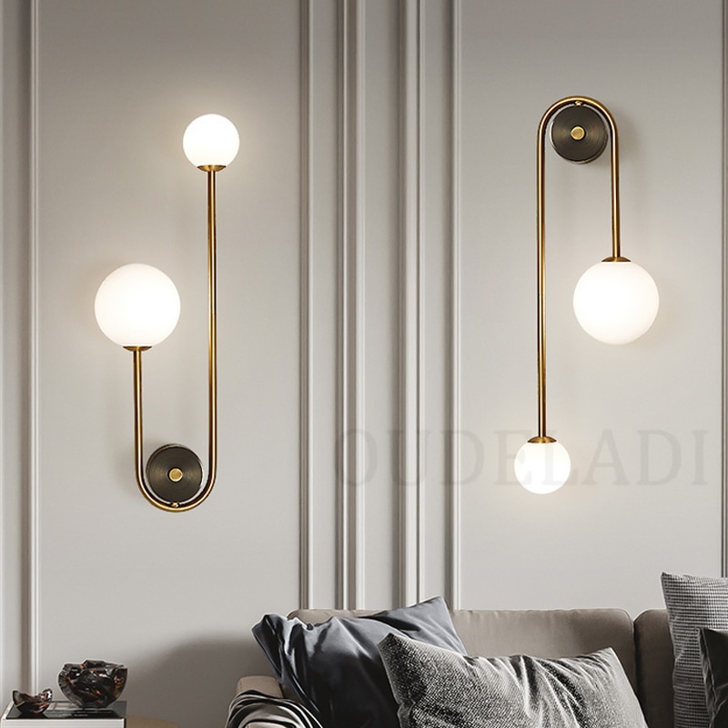Nordic Glass ball bedside wall lamp G9 LED bedroom living room staircase aisle modern brass decor TV background wall lamp 1