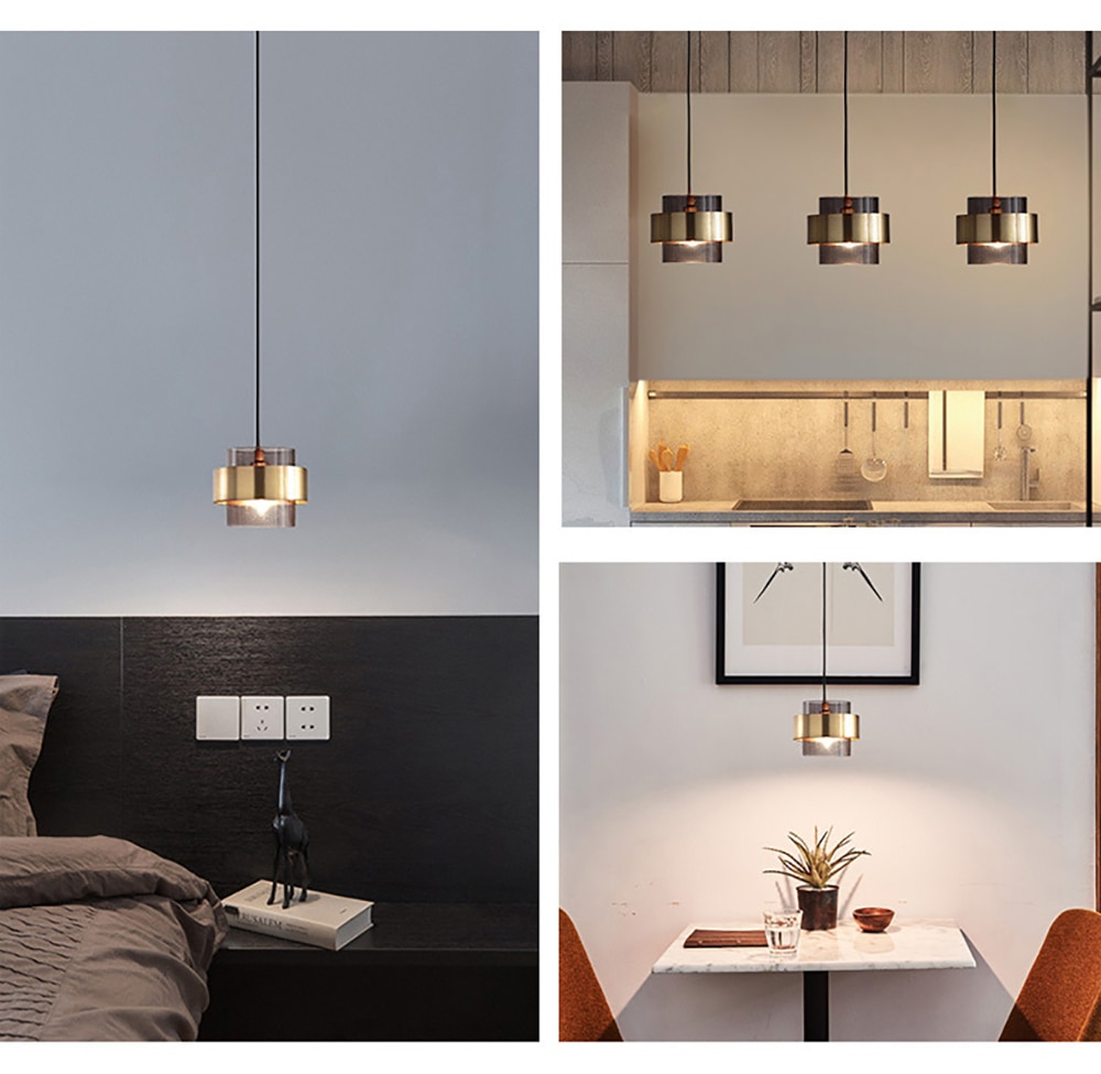 Nordic Gold Cylindrical LED Pendant Lights Luxury Glass Bedside Restaurant Bar Table Pendant Lamps Modern Decoration Lighting 9