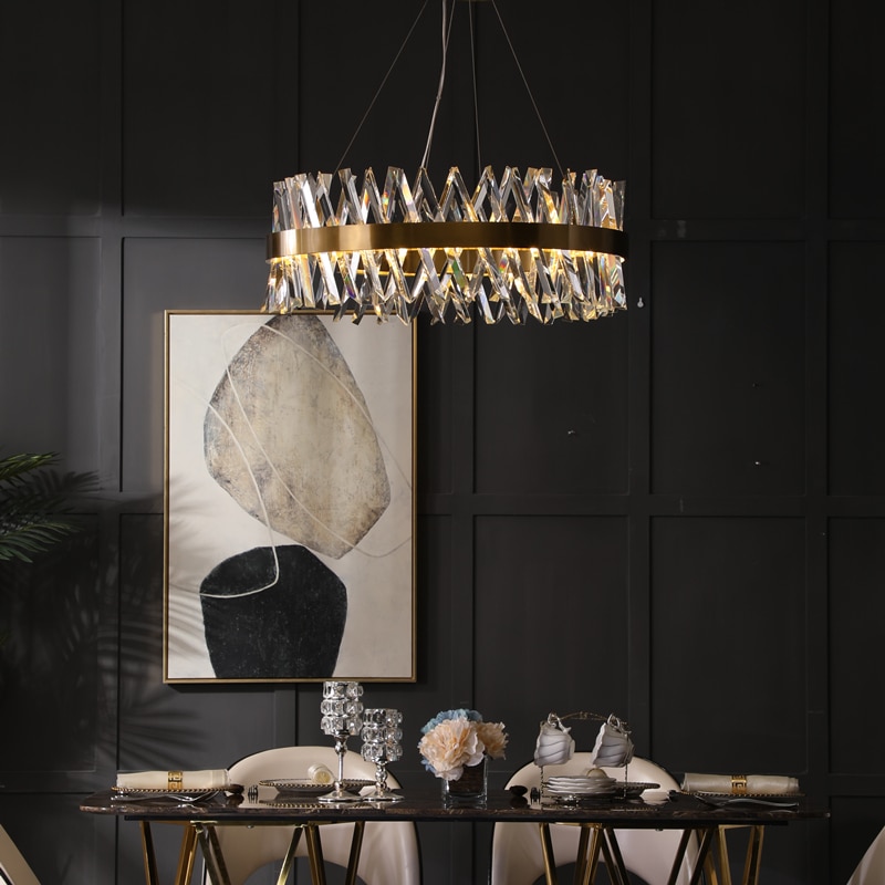 LED Postmodern C shaped Round Gold Crystal Designer Lustre Chandelier Lighting Suspension Luminaire Lamp For Dinning Room