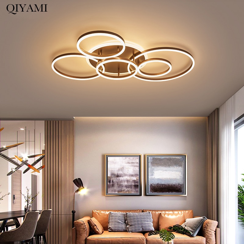 Modern Round Design Ceiling Lights For Living Room Bedroom Gold White Coffee Painted Circle Rings Lighting Fixtures Luminaire 2